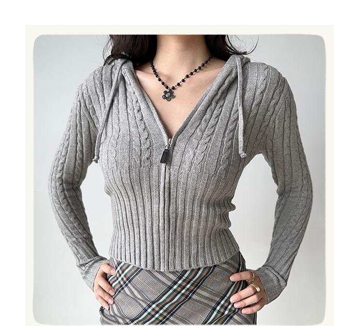 Cable Knit Zip-Up Crop Cardigan Product Image