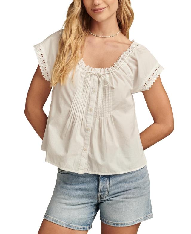 Lucky Brand Womens Pintucked Schiffli Blouse Product Image