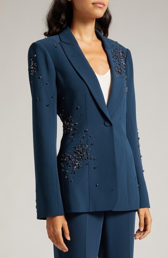 Rhinestone Crackle Embellished Cheyenne Blazer In Peacock Blue Product Image