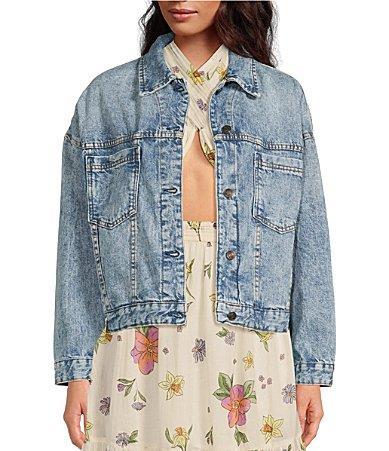 Free People Opal Swing Point Collar Long Sleeve Dropped Shoulder Denim Jacket Product Image