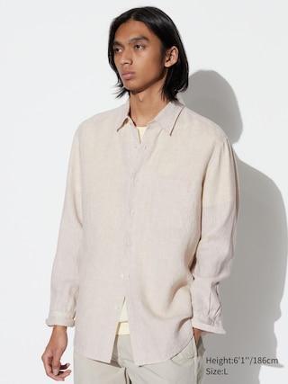 Mens Premium Linen Long-Sleeve Shirt Beige Large UNIQLO US Product Image