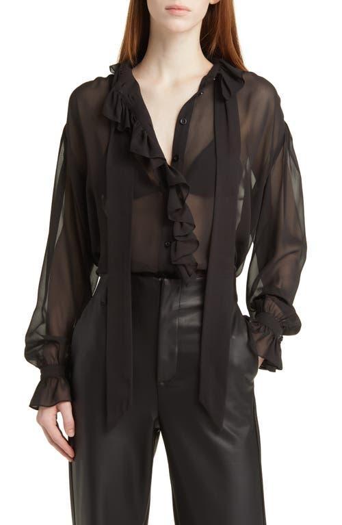 Womens Ruffled Silk Button-Front Blouse Product Image