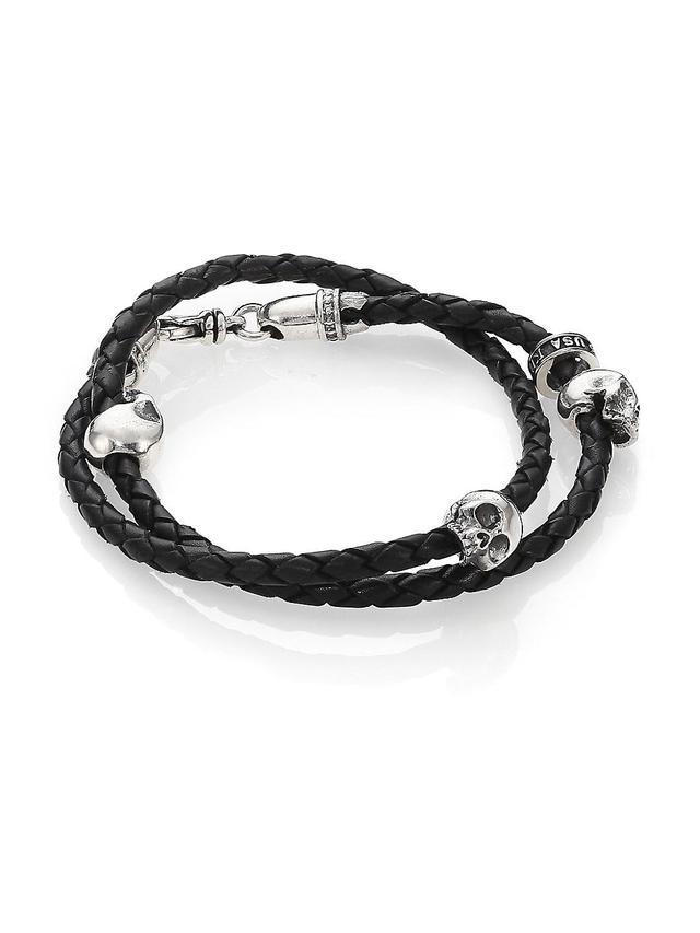 Mens Thin-Braided Double Wrap Leather Bracelet Product Image