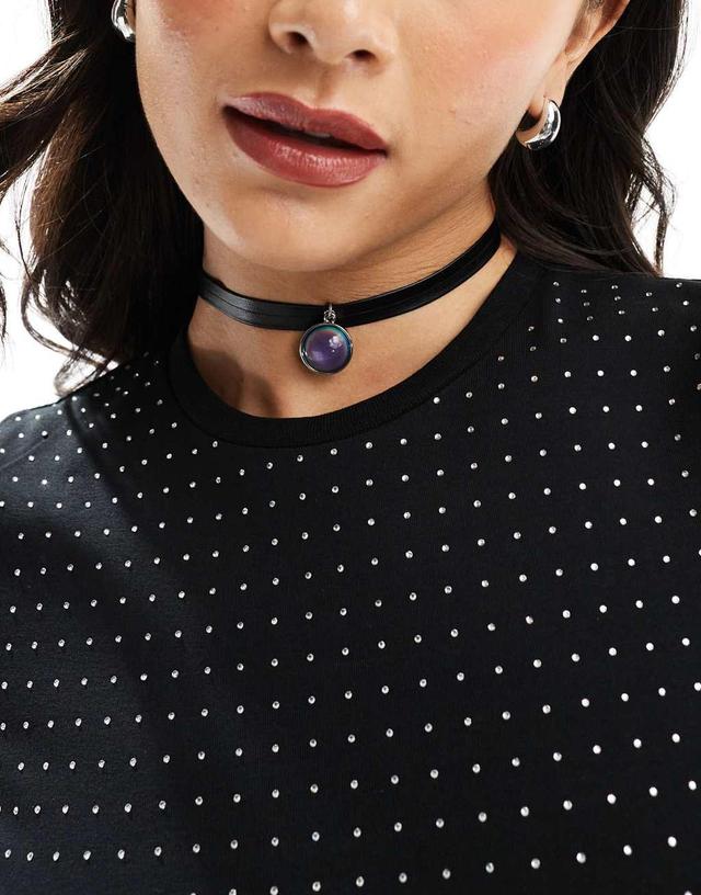 ASOS DESIGN Halloween choker necklace with moodstone pendant in silver tone Product Image