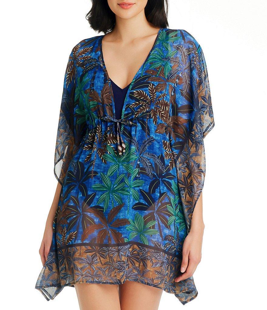 Bleu Rod Beattie By The Sea Printed Chiffon Plunge Caftan Swim Cover-Up Product Image