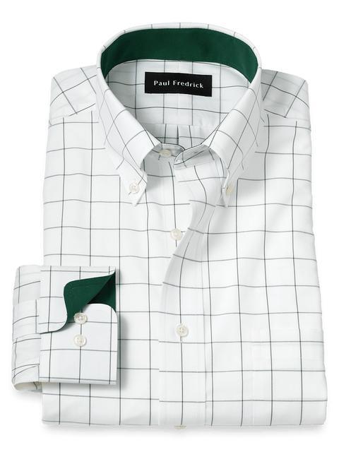 Non-Iron Cotton Windowpane Dress Shirt With Contrast Trim - Green Product Image