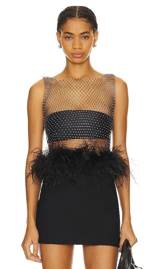 Womens Pia Feather-Trim Rhinestone Mesh Top Product Image