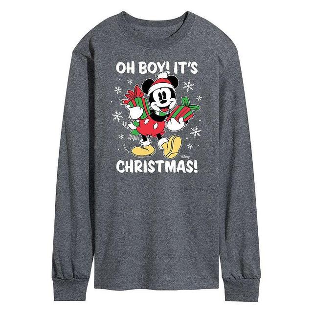 Disneys Mens Oh Boy Its Christmas Long-sleeved Tee Grey Product Image