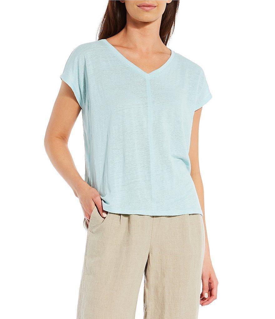 Eileen Fisher Organic Linen Jersey V-Neck Tee Shirt Product Image