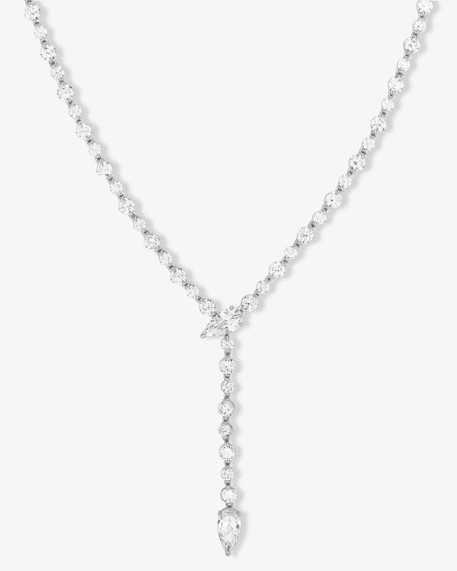 She's Arrived Lariat Tennis Necklace 18" - Silver|White Diamondettes Product Image