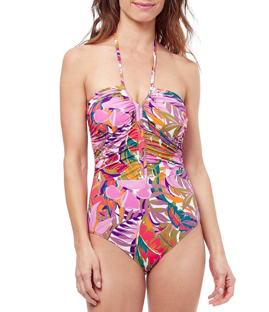 Profile by Gottex Tropikia Floral Print Tummy Control Halter Neck One Piece Swimsuit Product Image