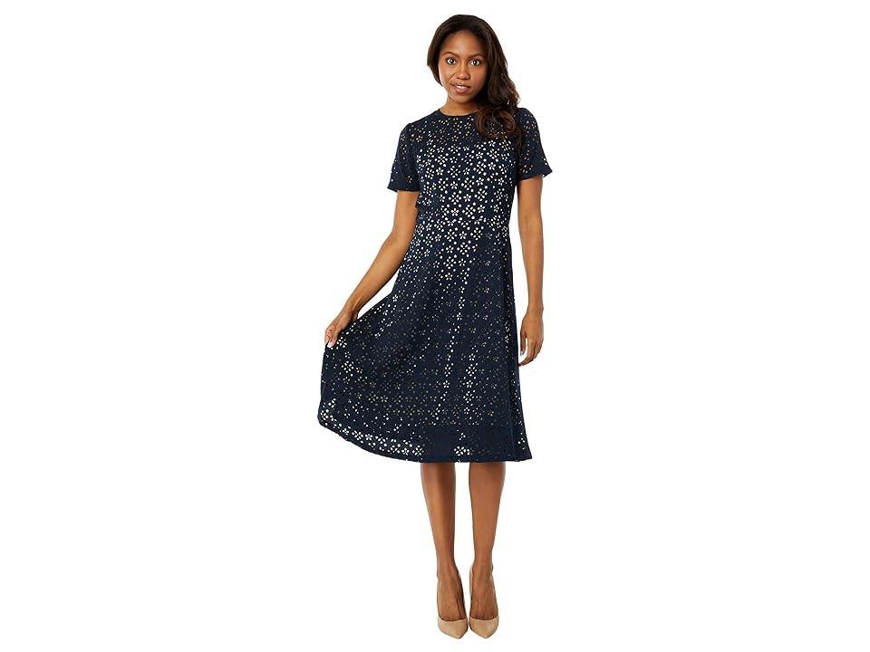 Maggy London Jewel Neck Eyelet Midi Dress Product Image