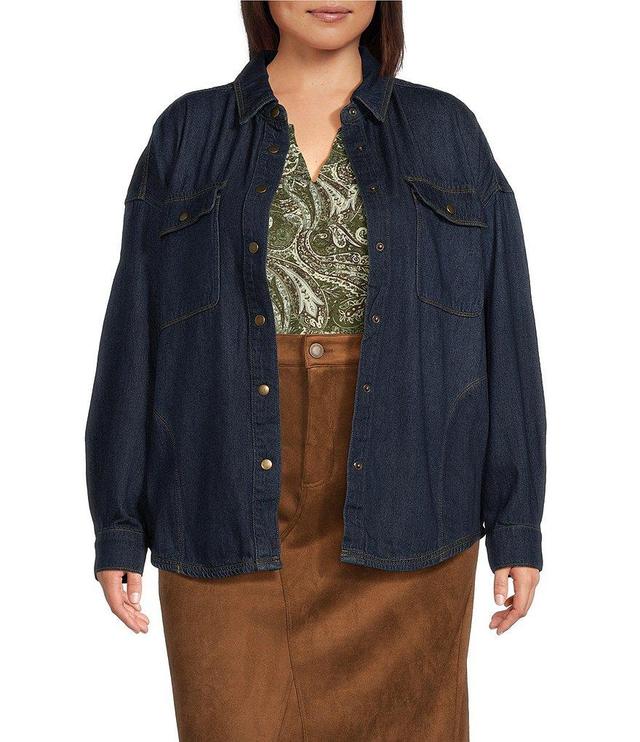 Westbound Plus Size Long Sleeve Button Front Denim Jacket Product Image