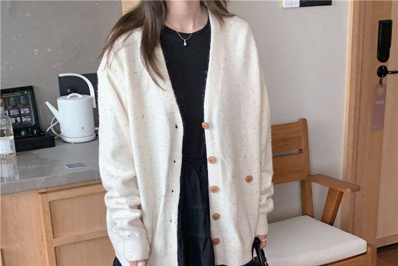 V-Neck Button-Up Plain Cardigan Product Image