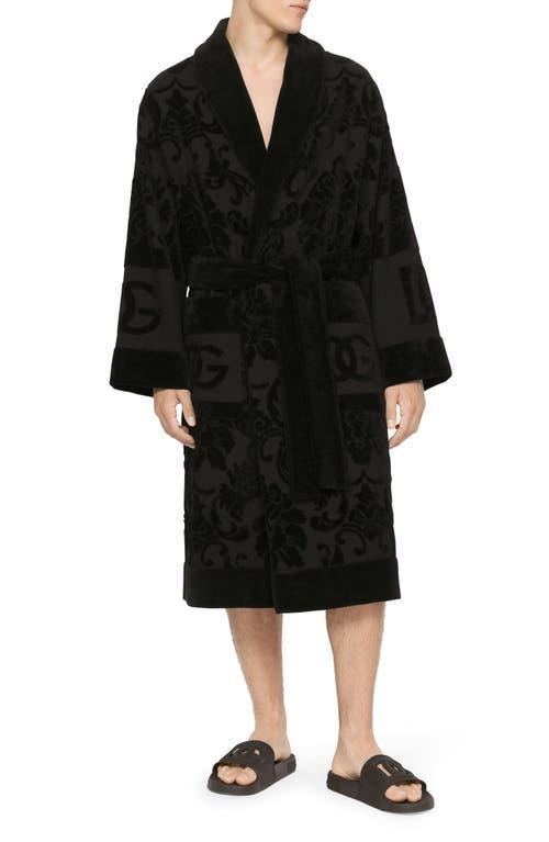 Bath Robe In Terry Cotton Jacquard In Black Product Image