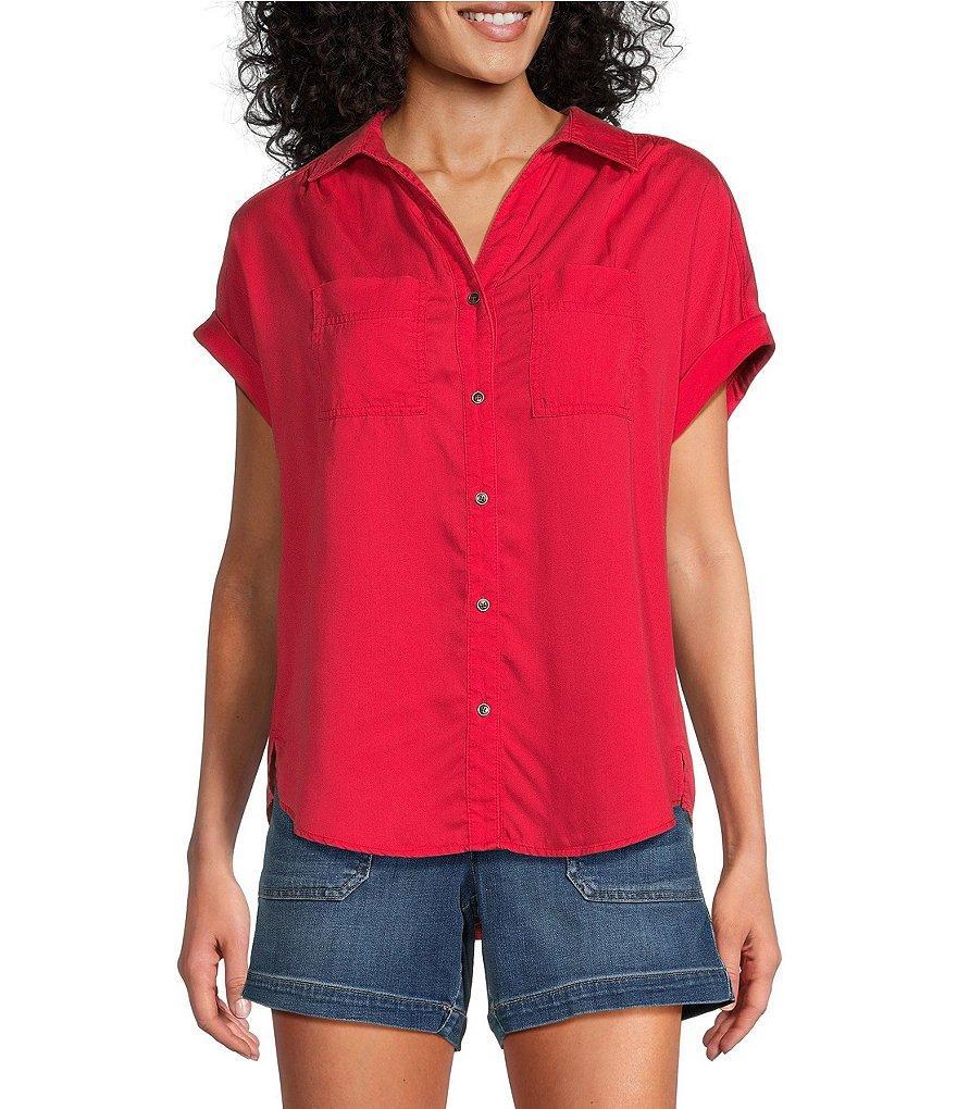 Westbound Petite Size Camp Short Sleeve Point Collar Button Front Shirt Product Image