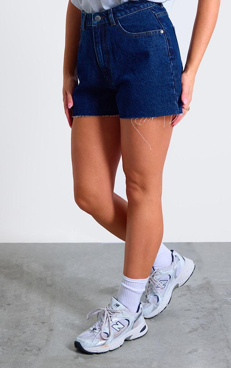 Indigo Blue Wash High Waist Denim Shorts With Contrast Stich Product Image