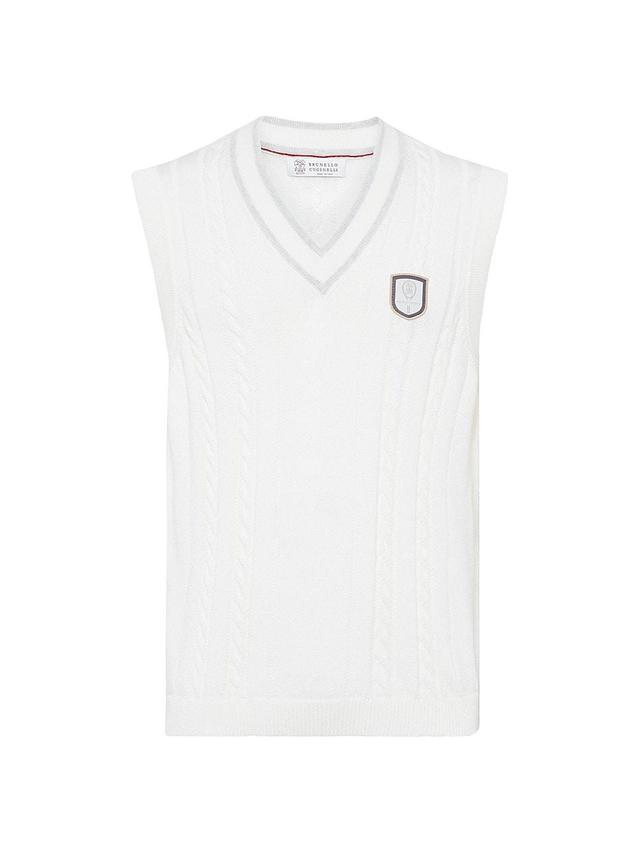 Mens Cotton Cable Knit Vest with Tennis Badge Product Image