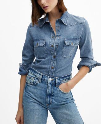 Mango Womens Chest-Pocket Denim Shirt Product Image