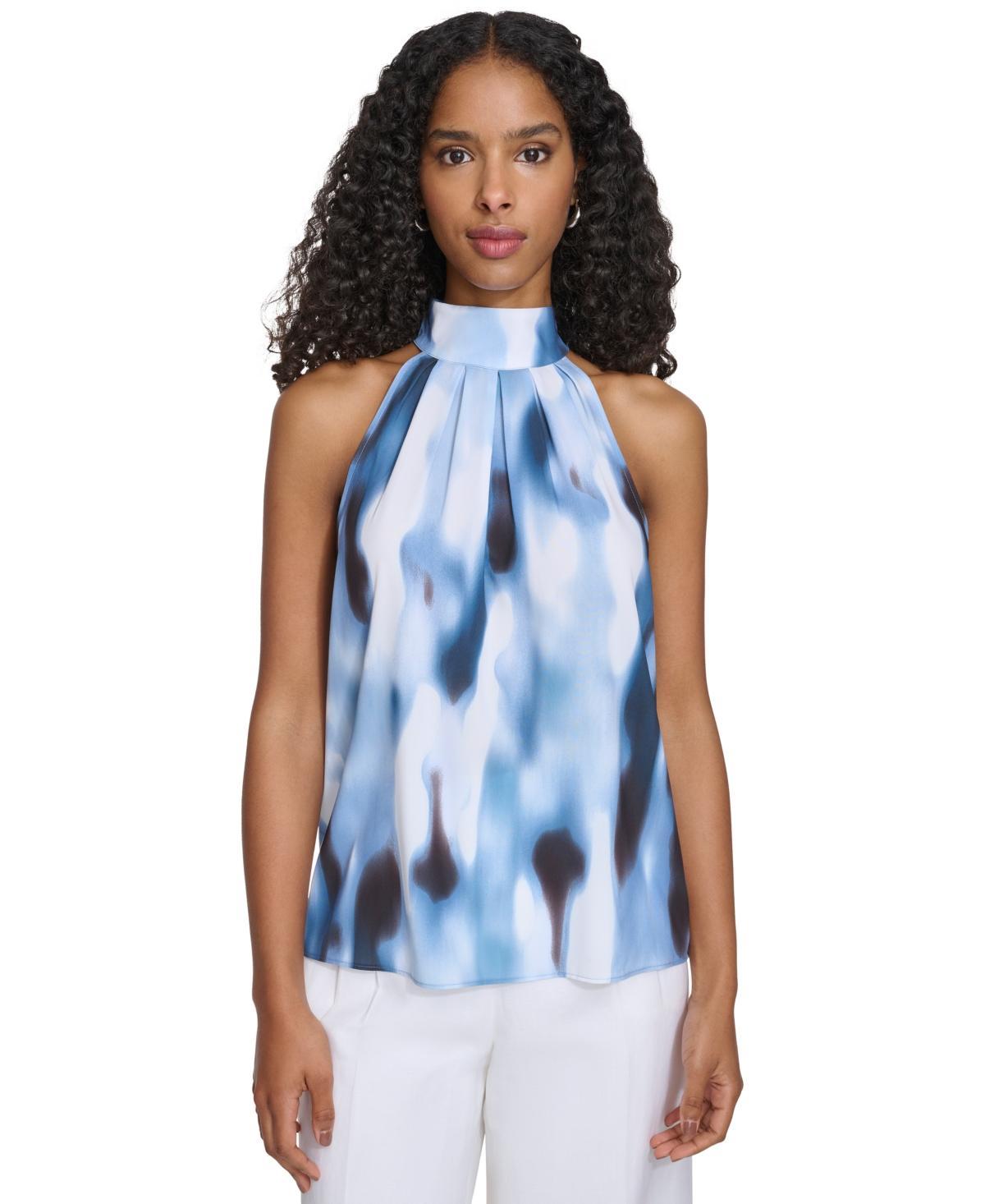 Calvin Klein Womens Printed Halter-Neck Sleeveless Blouse Product Image