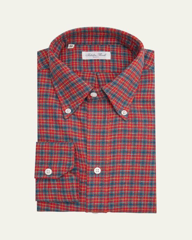 Mens Cotton Plaid Button-Collar Sport Shirt Product Image