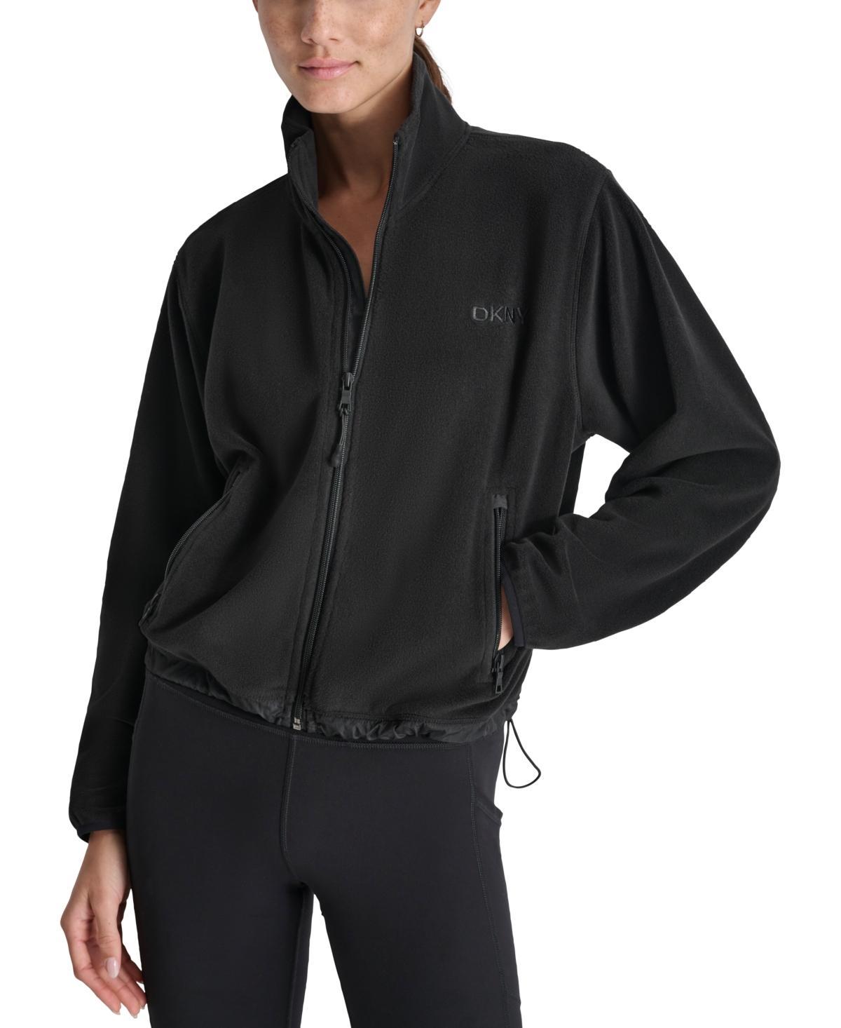 Dkny Womens Mock Neck Full Zip Jacket with Woven Piecing Product Image