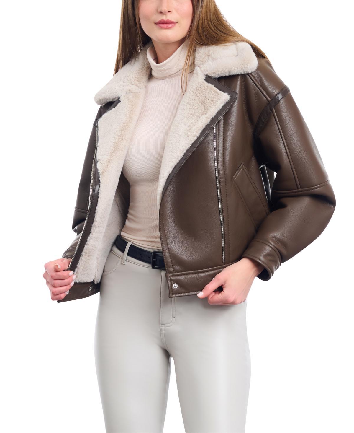 BCBGeneration Womens Cropped Faux-Leather Motorcycle Coat Product Image