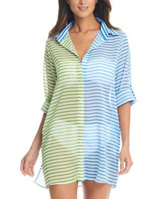 Bleu by Rod Beattie Womens Button-Front Chiffon Cover-Up Product Image