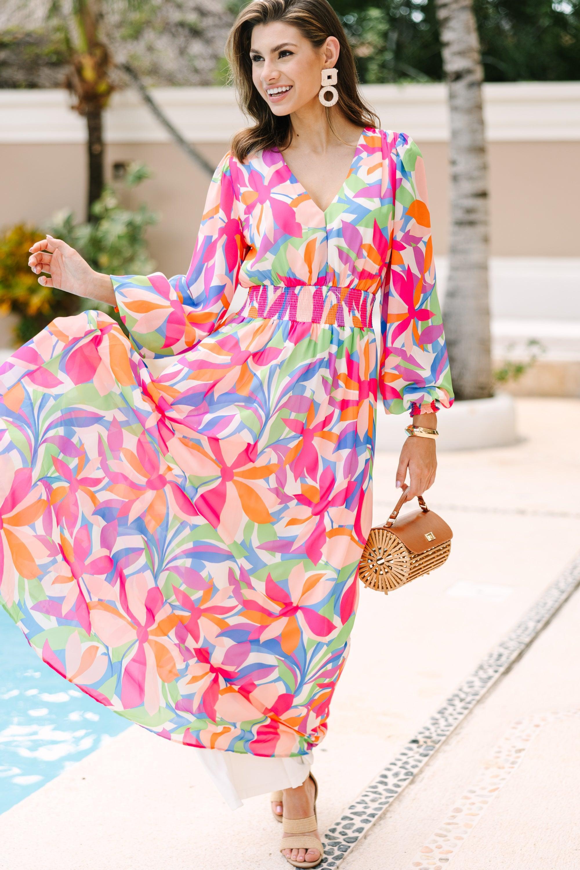 Just Imagine It Pink Abstract Maxi Dress Female Product Image