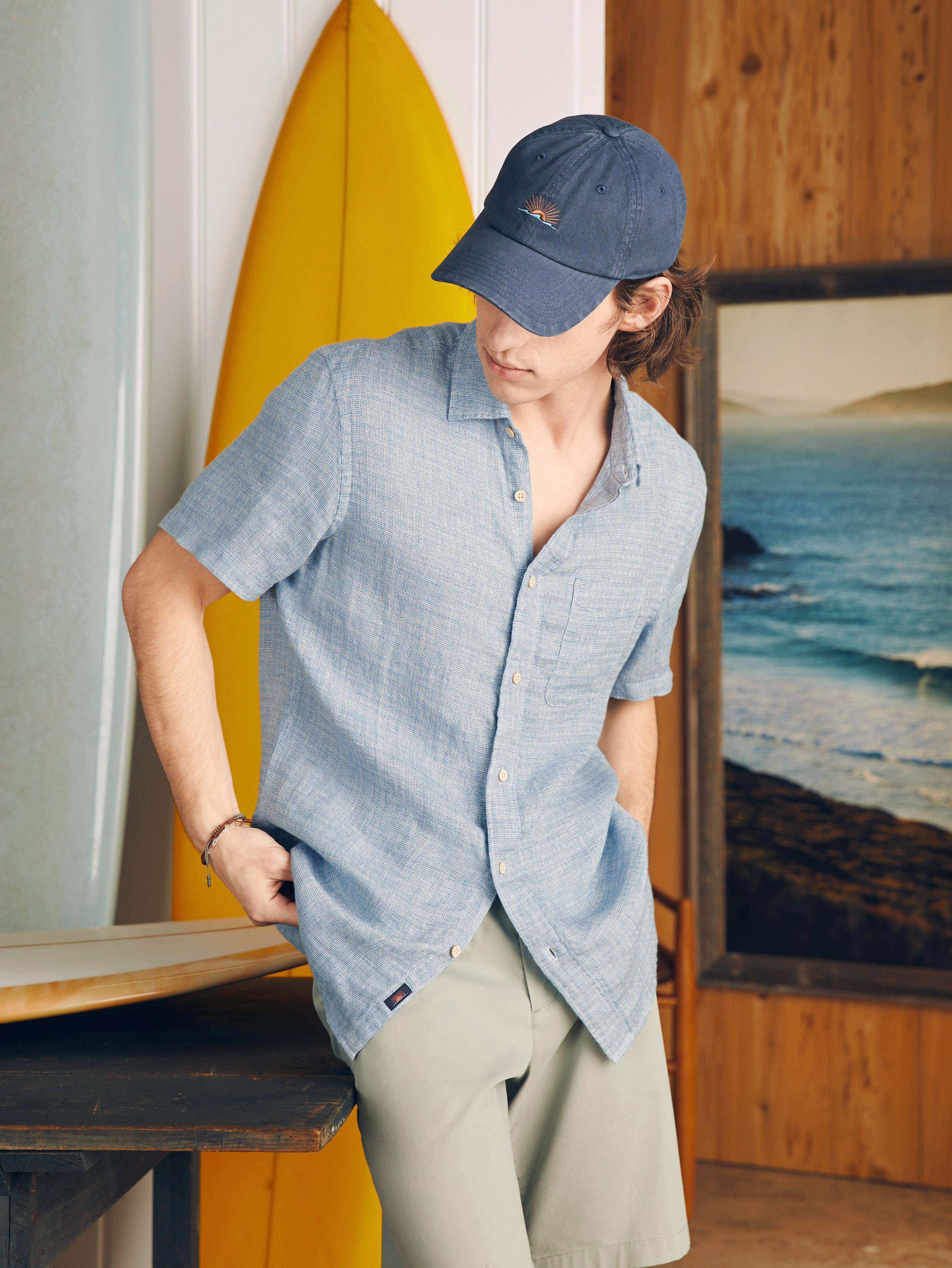 Short-Sleeve Palma Linen Shirt - Blue Basketweave Product Image