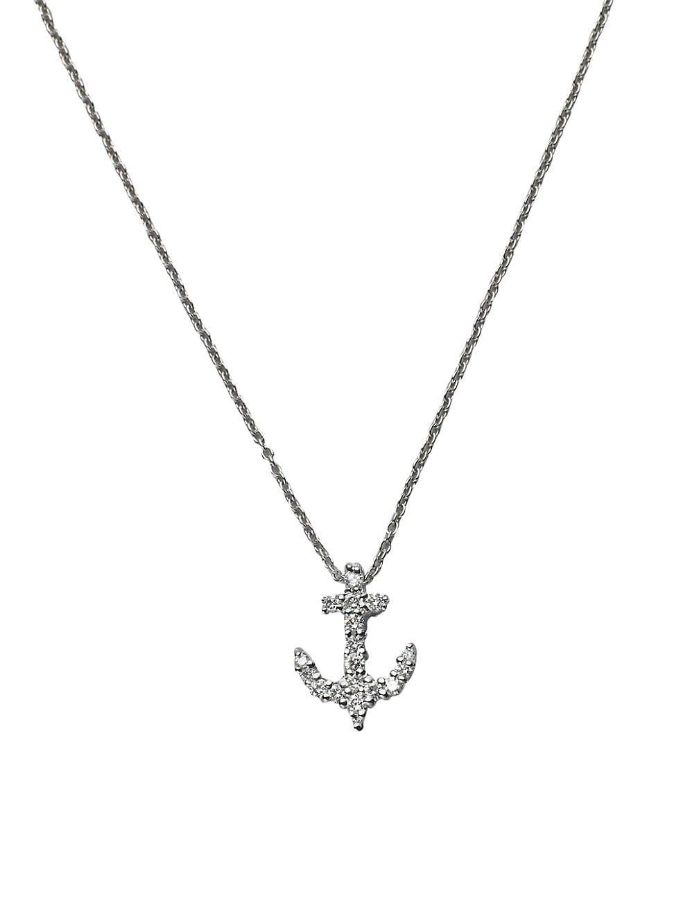 Tiny Treasures 18K White Gold & Diamond Anchor Pendant Necklace Product Image