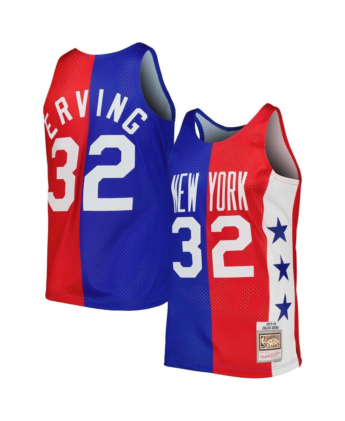 Mens Mitchell & Ness Julius Erving Blue, Red New York Nets Hardwood Classics 1973-74 Split Swingman Jersey - Blue, Red Product Image