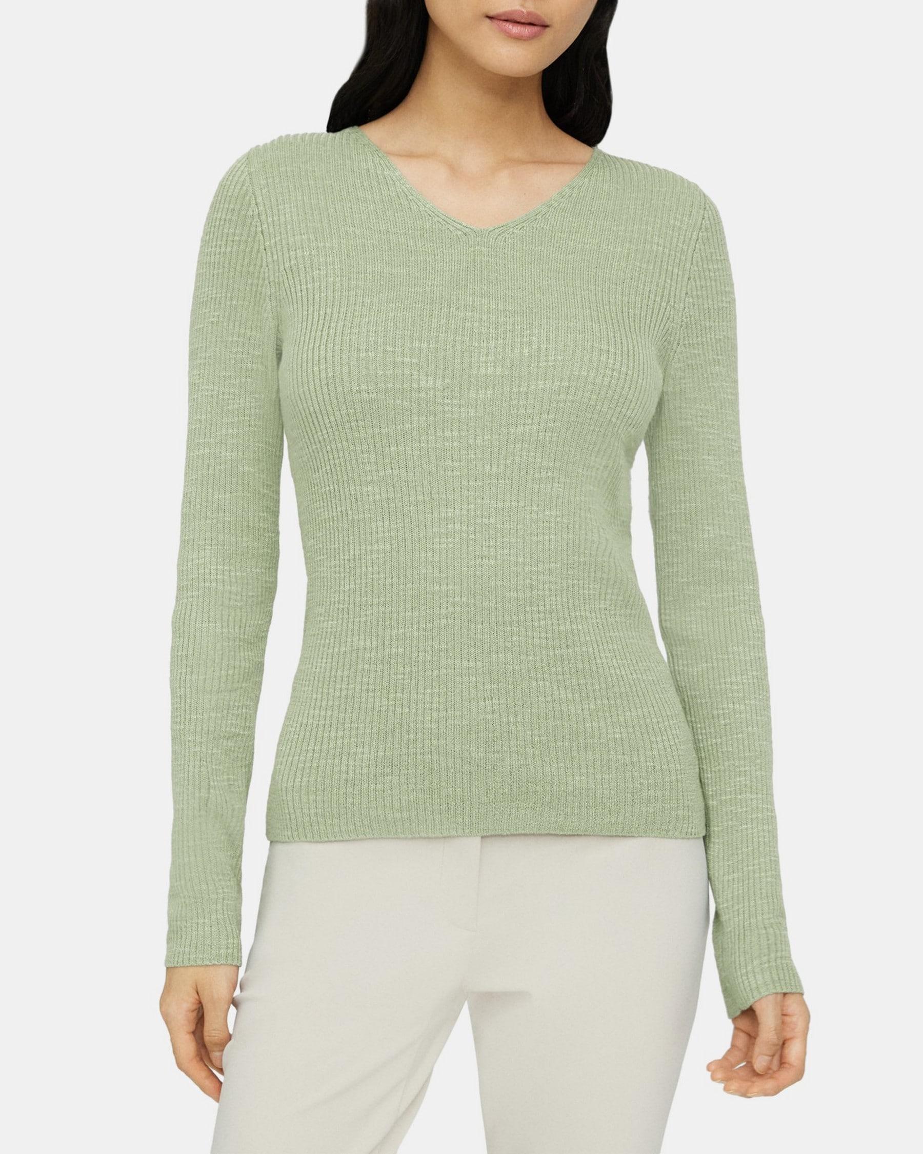 Rib Knit V-Neck Sweater in Slub Cotton Blend product image