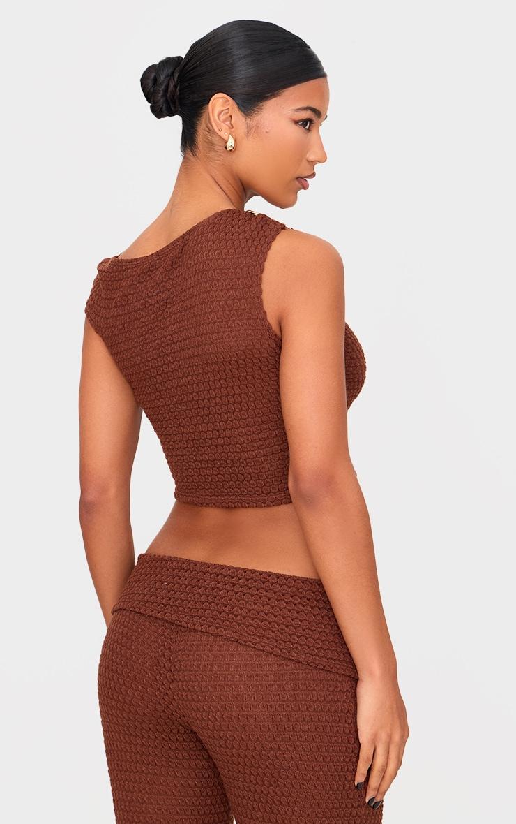 Chocolate Textured Trim Detail Off The Shoulder Crop Top Product Image