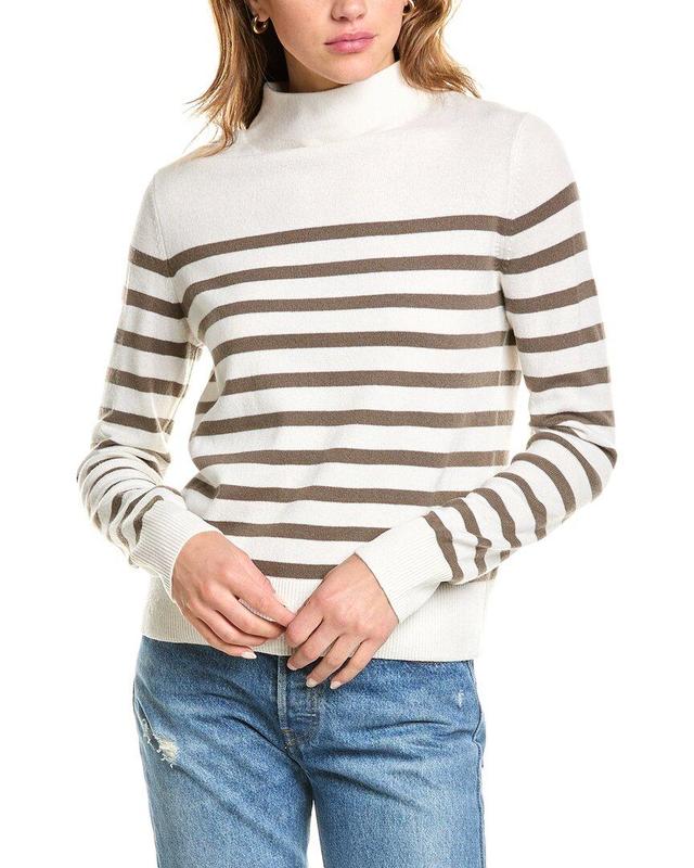 VINCE Brenton Stripe Turtleneck Wool & Cashmere-blend Pullover In White Product Image