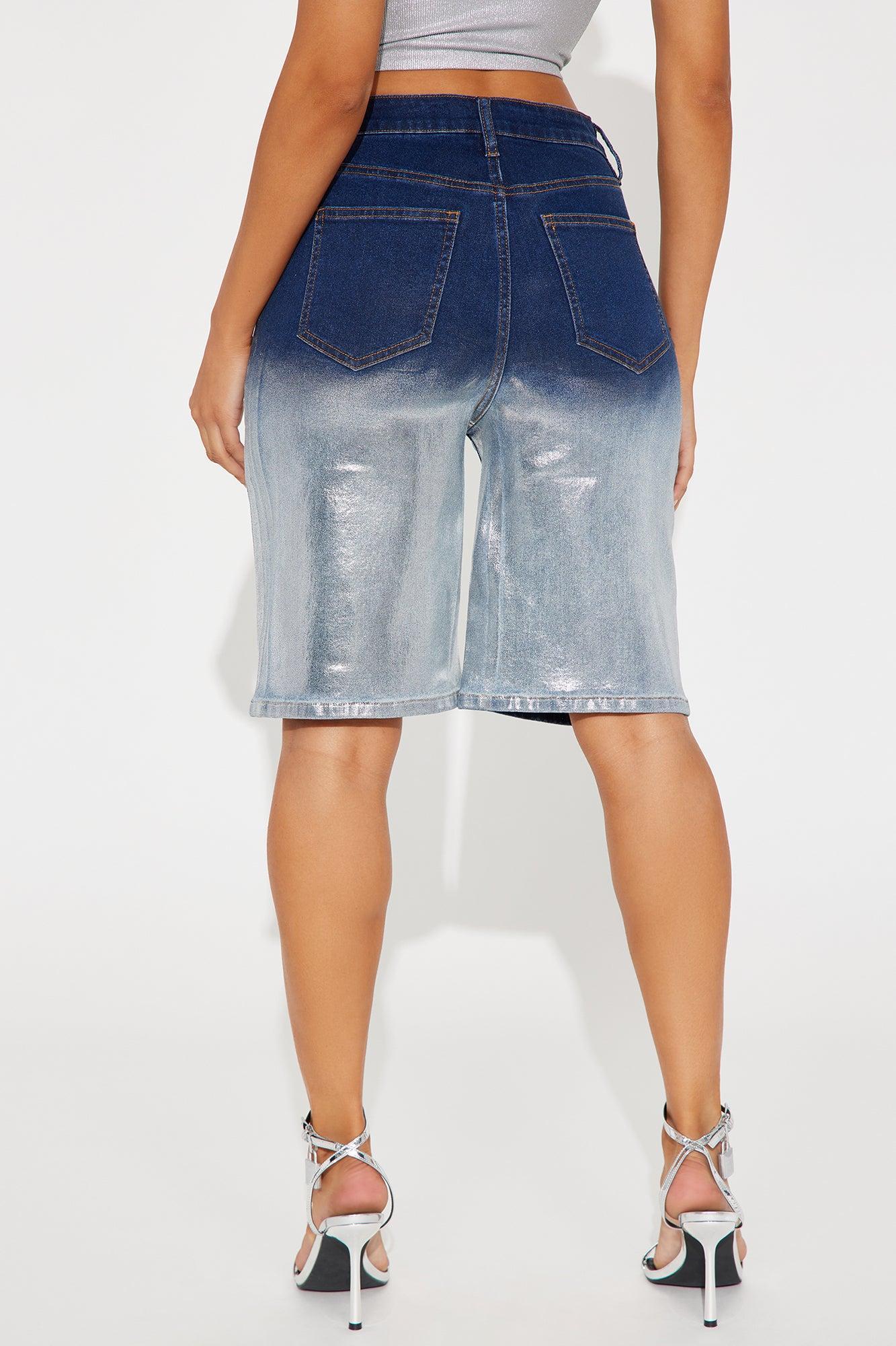 Shine For You Denim Bermuda Shorts - Silver Product Image