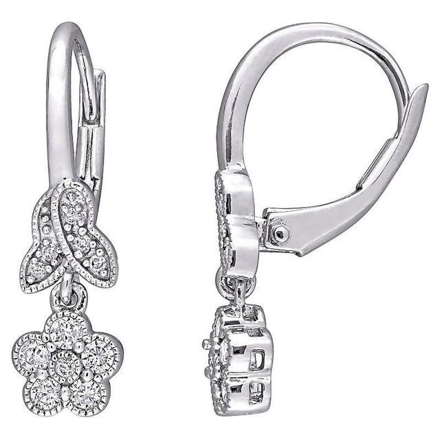 Stella Grace Sterling Silver 1/3 Carat T.W. Diamond Flower Leverback Earrings, Womens, White Product Image