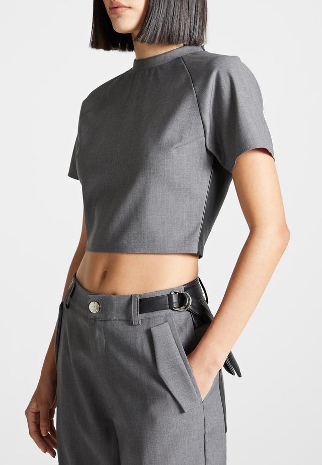 Tailored Mock Neck Top - Grey/Black Female Product Image