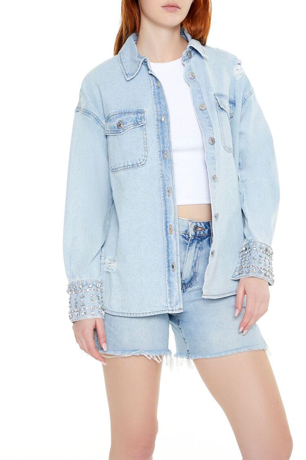 Distressed Denim Faux Gem Shirt | Forever 21 Product Image