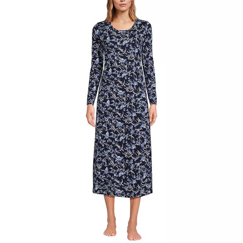 Lands End Womens Cotton Long Sleeve Midcalf Nightgown Product Image