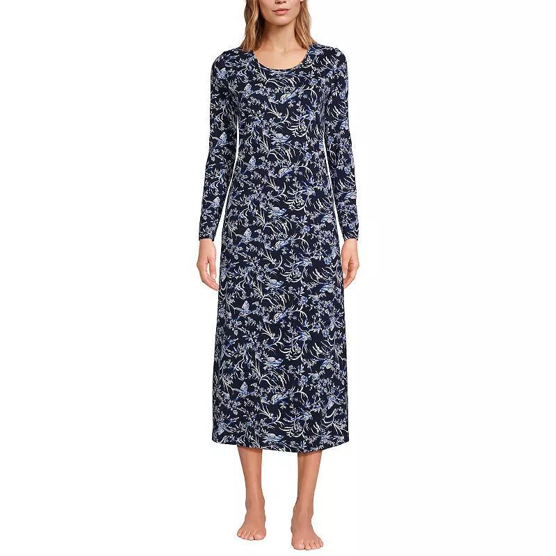 Womens Lands End Long Sleeve Midcalf Nightgown Purple Flower Sprig Product Image