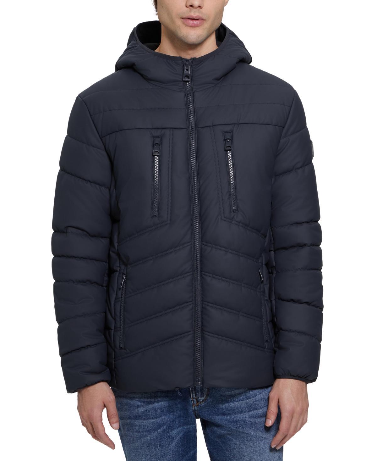 Guess Mens Quilted Faux Leather Hooded Jacket Product Image