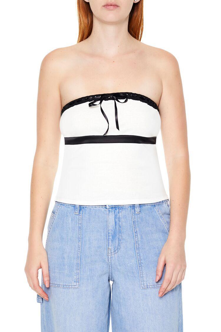 Ribbon-Trim Bow Tube Top | Forever 21 Product Image