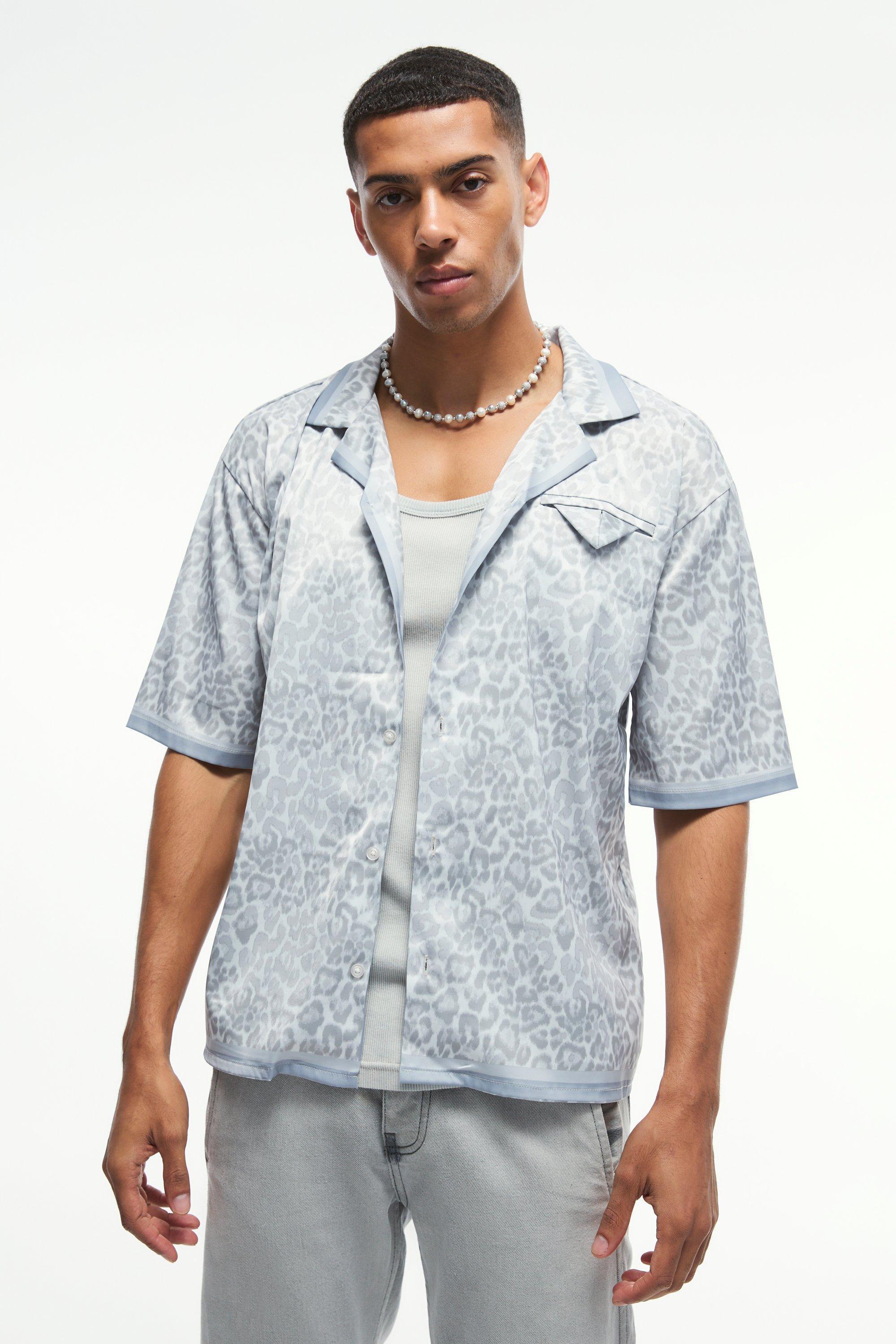 Oversized Boxy Leopard Print Satin Shirt | boohooMAN USA Product Image