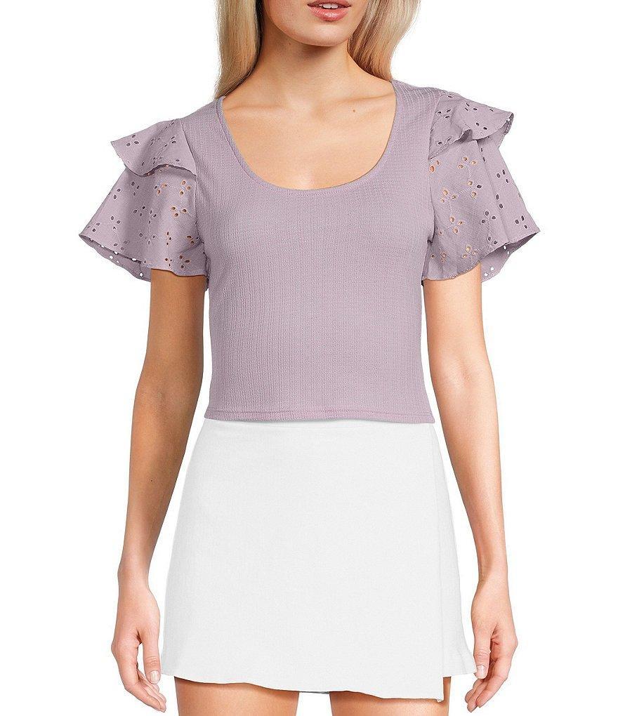 Sadie & Sage Scoop Neck Eyelet Ruffled Short Sleeve Top Product Image