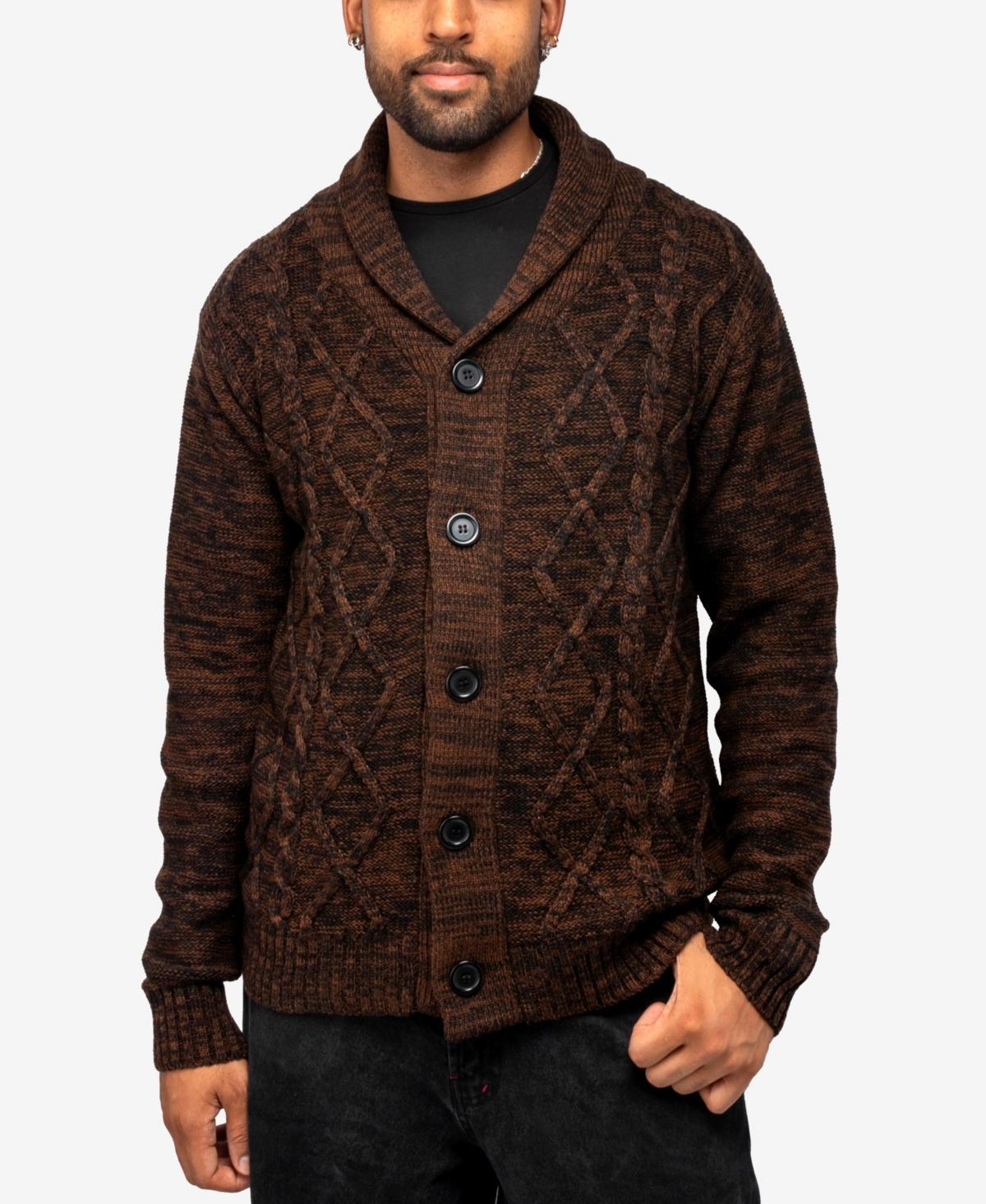 X-Ray Mens Shawl Collar Cable Knit Cardigan Product Image