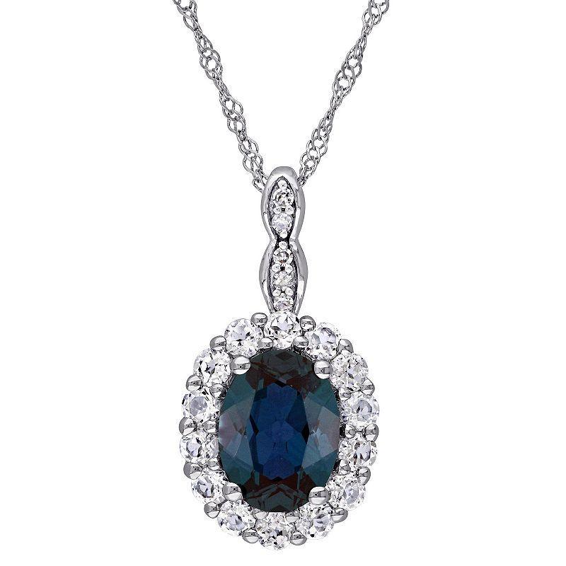 Stella Grace 14k White Gold Simulated Alexandrite White Topaz Halo Pendant Necklace, Womens 14k Whgold Product Image