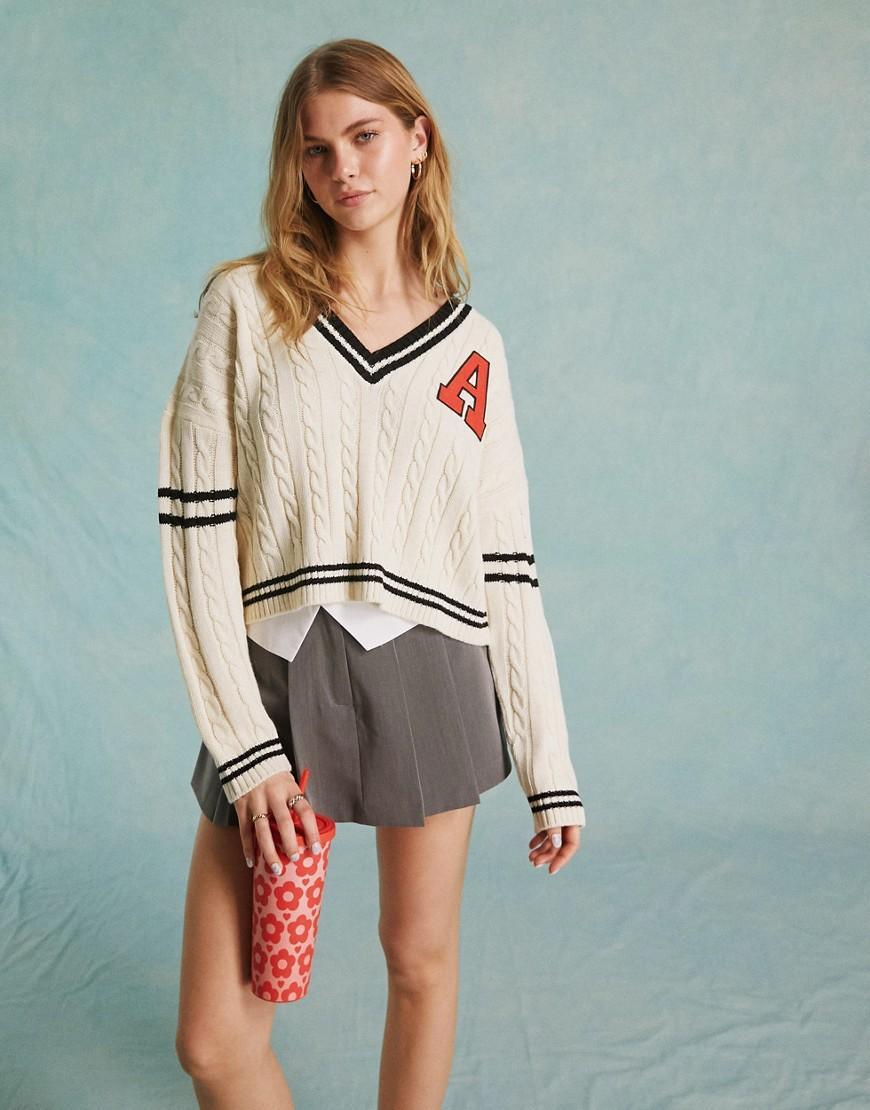 Miss Selfridge varsity knit sweater in cream product image