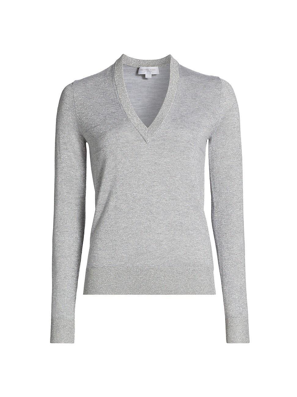 Womens Metallic V-Neck Sweater Product Image