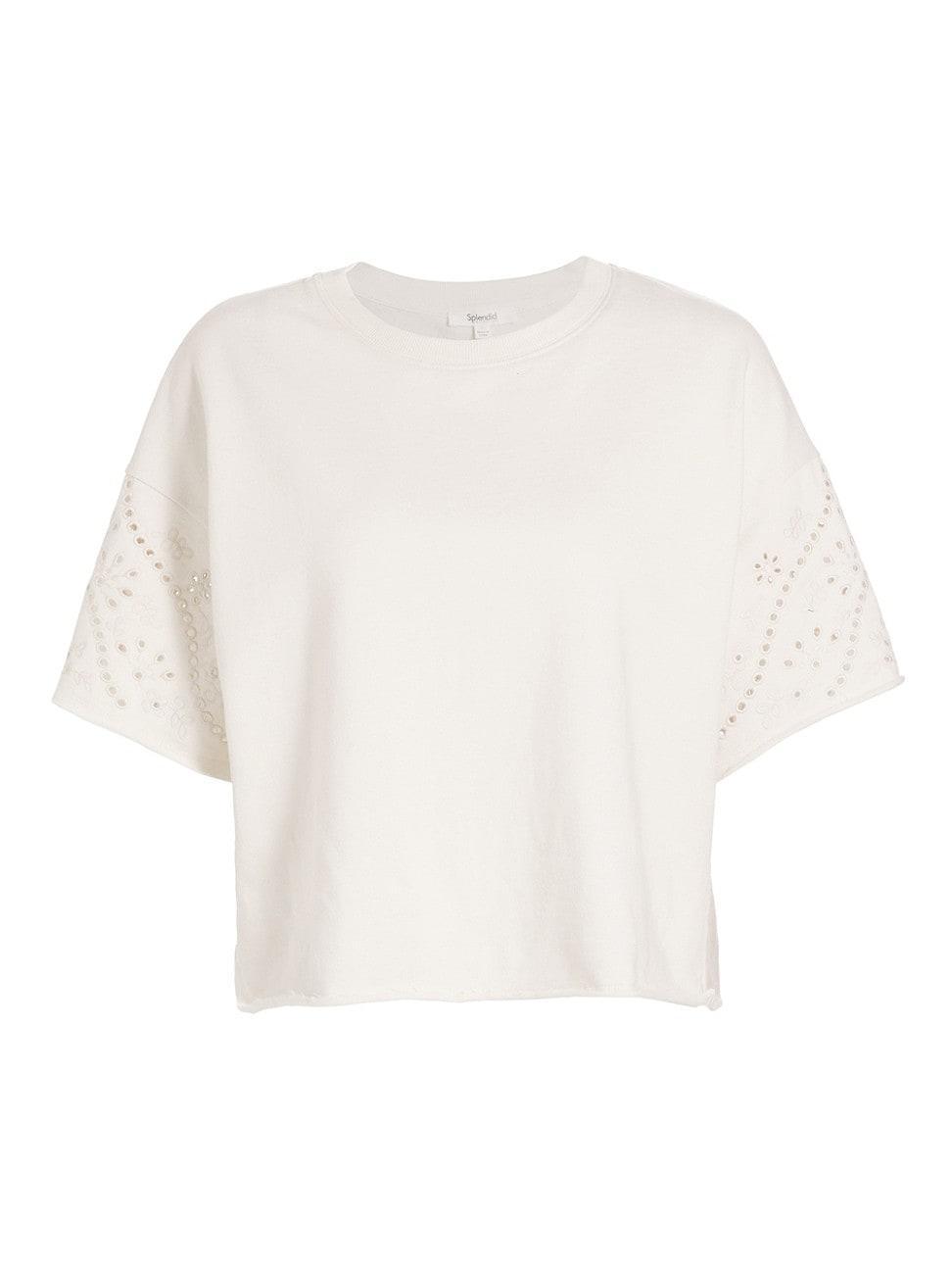 Womens Raylee Eyelet-Embroidered Boxy Short-Sleeve Sweatshirt Product Image